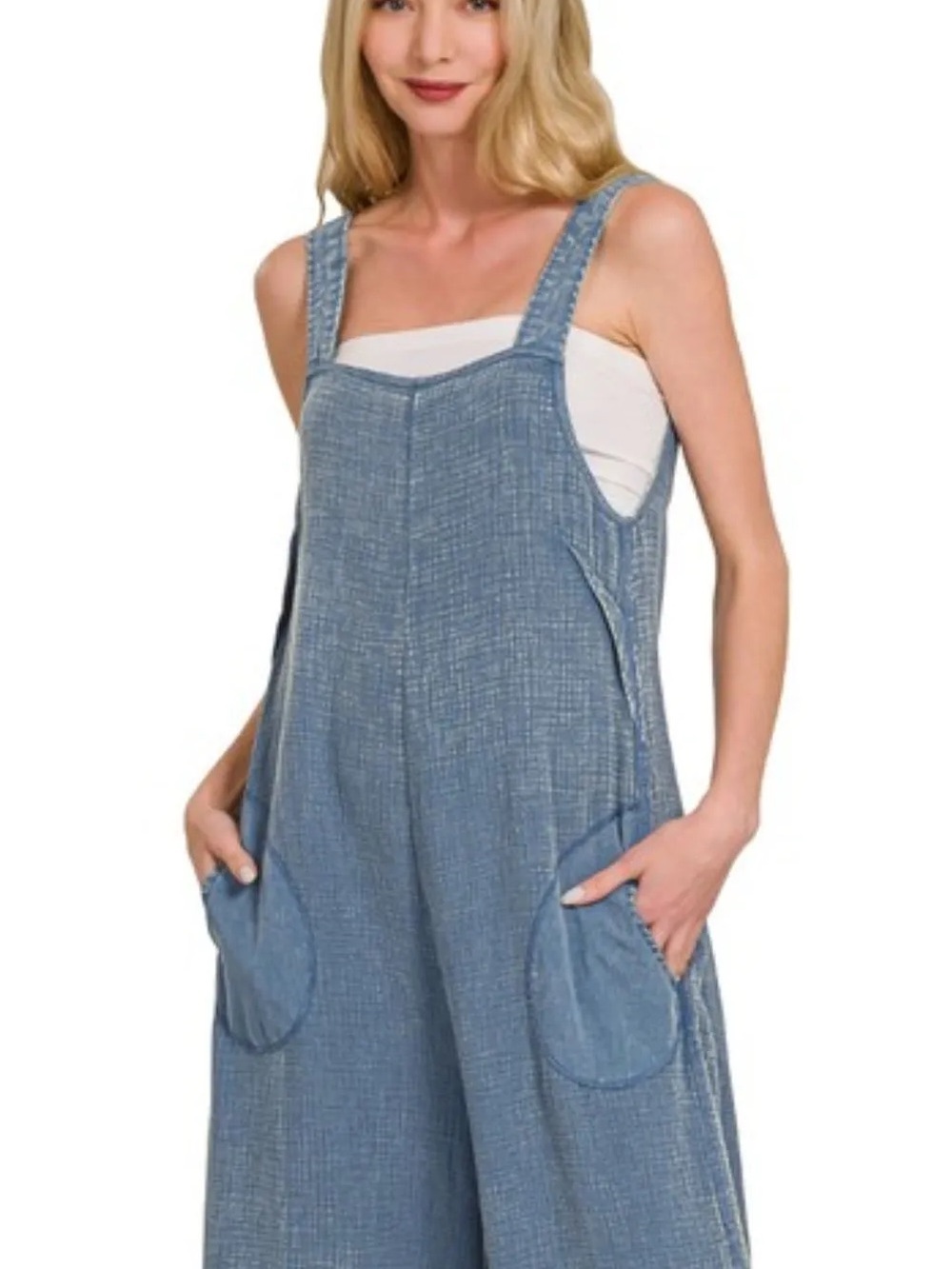 Zenana Outfitters Blue Cotton Gauze Rompers